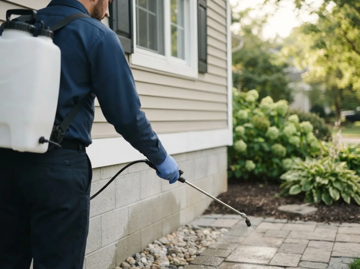 Pest control technician inspecting a home in Cairo, NE
